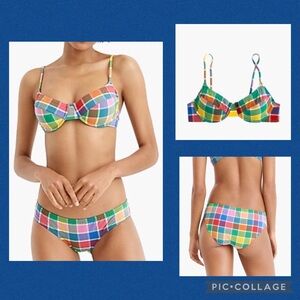 J. Crew 1993 Underwire Bikini Top & Bottom in Rainbow Retro Plaid